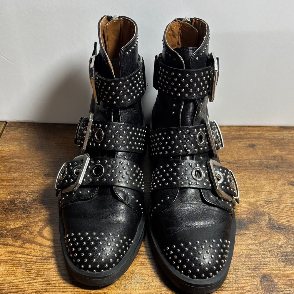 Zara Black Studded Combat Boots Women Size 37